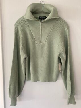 Laundry By Shelli Segal Light Mint Zip-Collar Ribbed Sweater